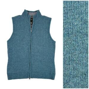 Vintage Eddie Bauer Lambs Wool Zip Vest Women M Teal Cotton Lined Outdoor Preppy